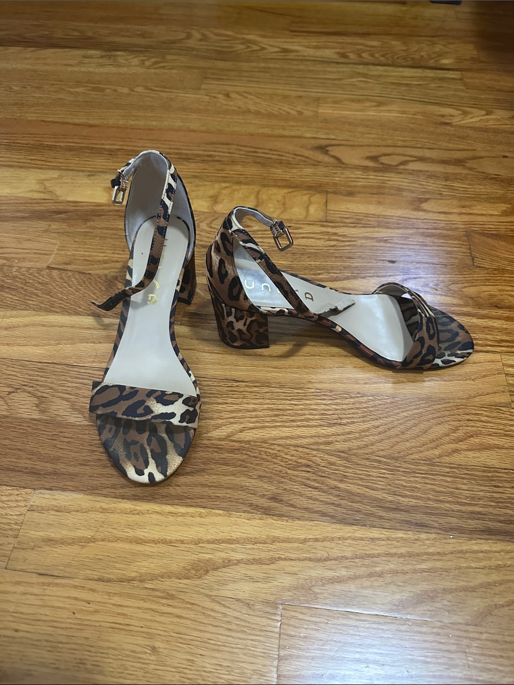 Unisa Leopard-Print Ankle-Strap Block Heels - Brown/Black